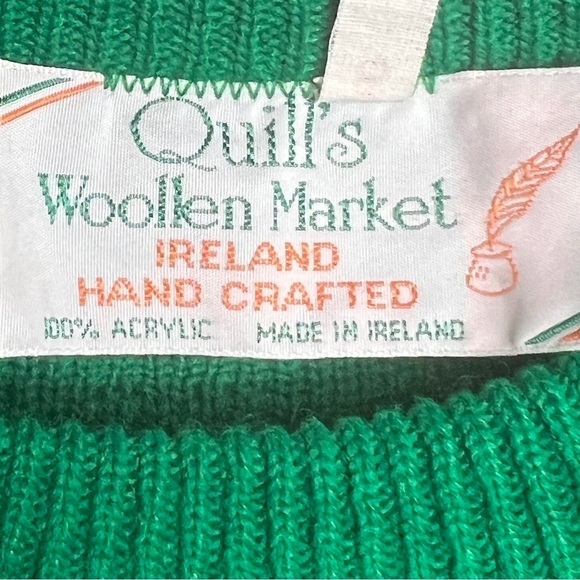 Quill's Woolen Market Sweater Vintage Shamrock Ireland Hand Crafted Size Small - Picture 5 of 11